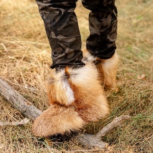 Luxury Real Fox Fur Boots for Men&Women I Red Fur Booties I Warm Snow Boots