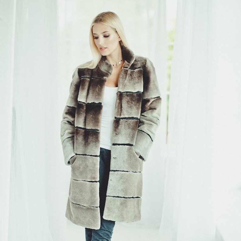 Beaver Fur Coat Women Grey Long Winter Coats Womens Jacket Etsy