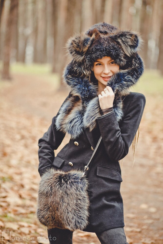 Brown Real Fur Bear Hood | Leopard Winter Hat - Etsy