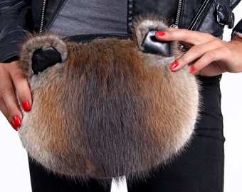 Cute Fur Purse  with Ears - Crossbody Bag  - Womens Fur Bag