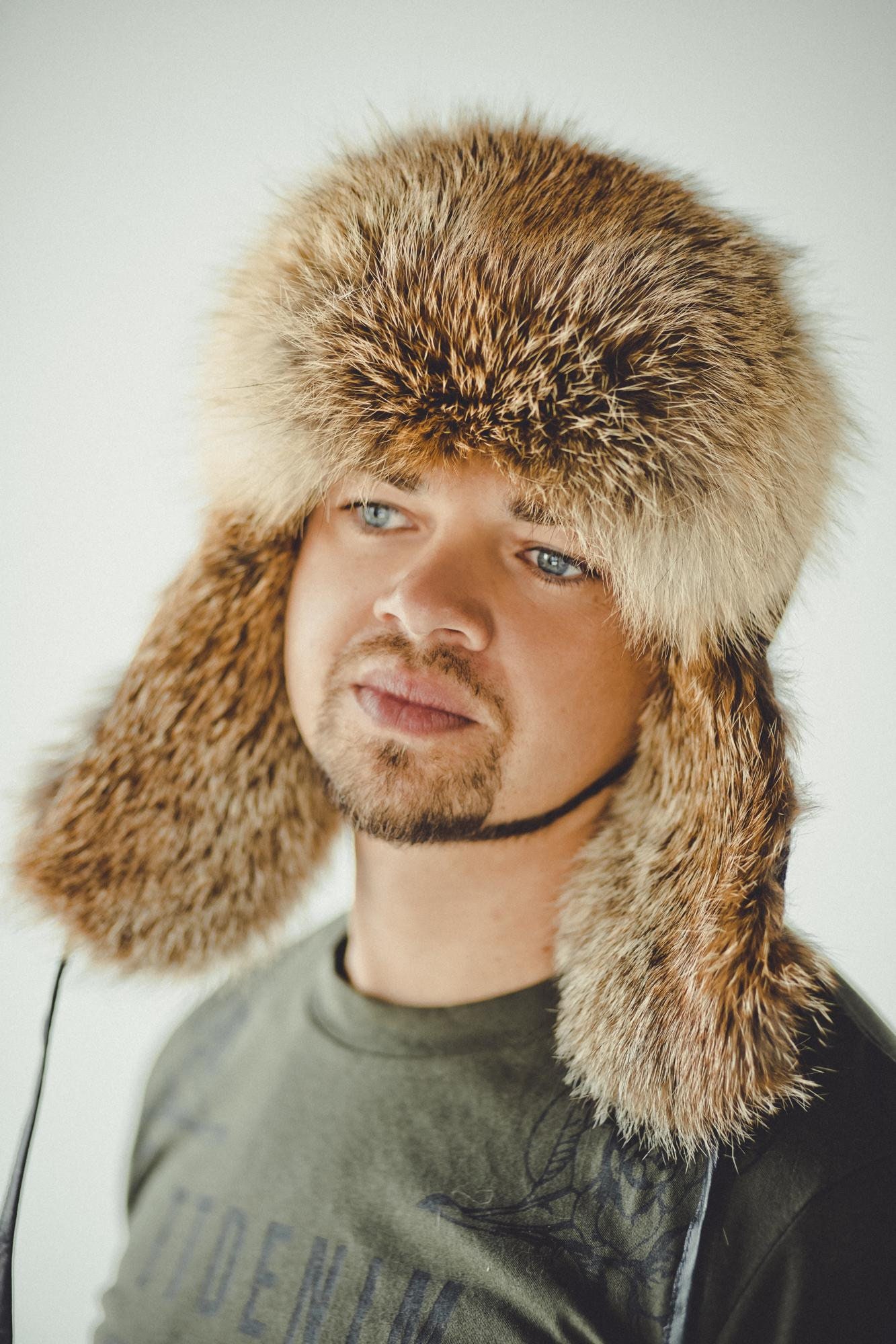 Beaver Fur Hat with Fox Fur Trim Red Fox, raccoon, badger, beaver, and coyote. With flaps or  main image 3