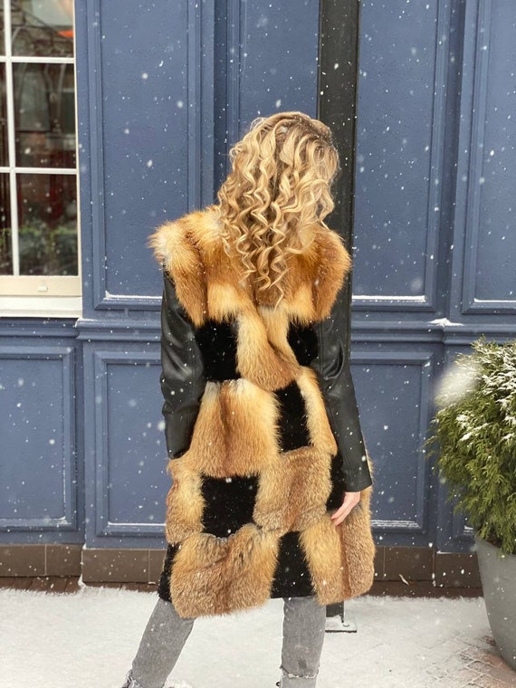Long fox fur vest cheap