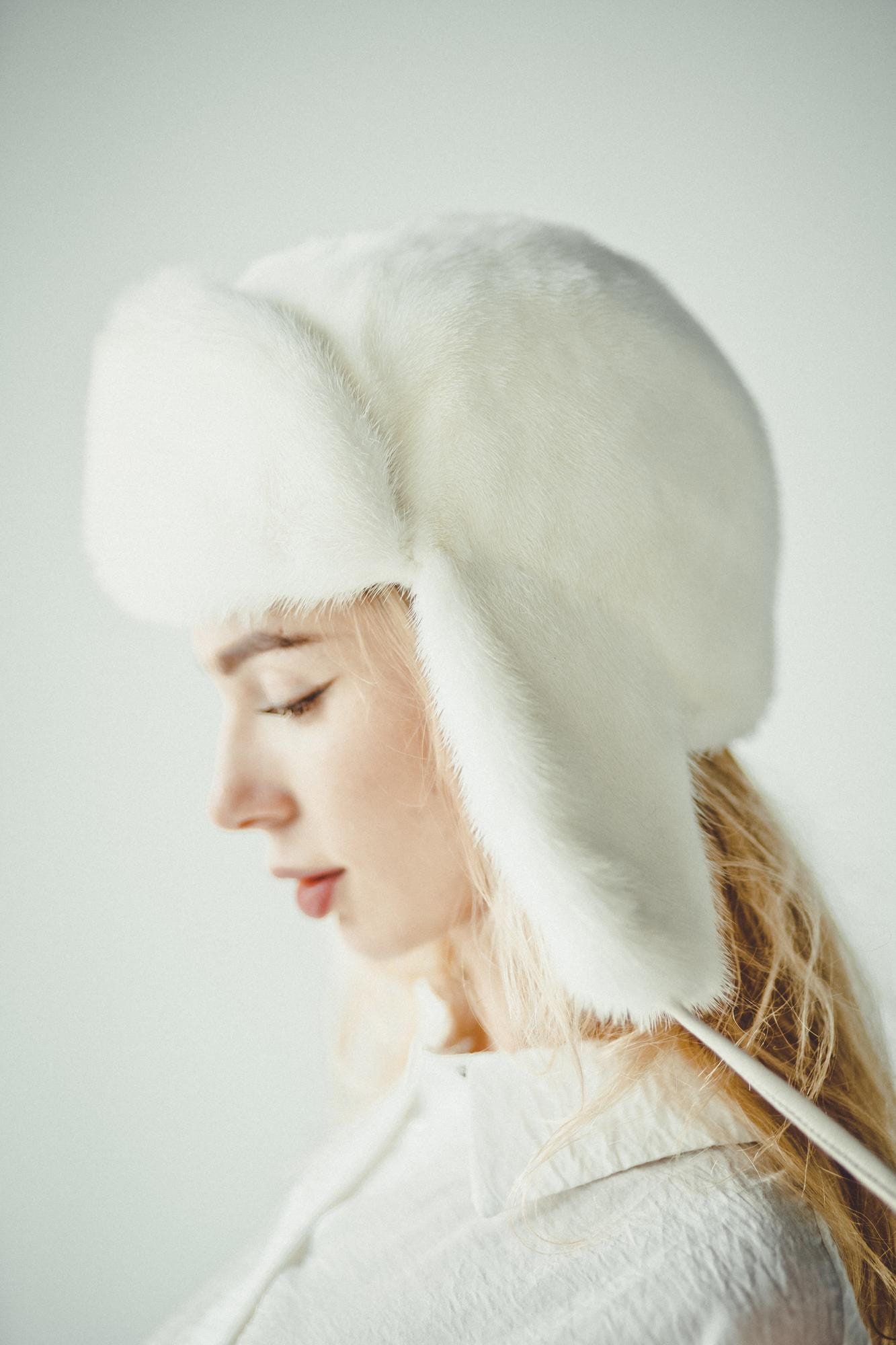 Retro Faux Fur Ushanka Trapper Hat White Quilted Arctic Winter Hat Russian ushanka winter hat. White Faux fur. Trapper Hunter  main image 2