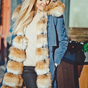 Fox Fur Parka Coat Womens Winterjas Lange jas met capuchon Windbreaker Eskimo 8e verjaardag Cadeau voor haar afbeelding 3