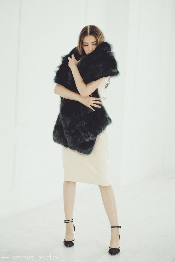 black dress with white fur shawl All Class Faux Fur Shawl
