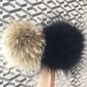 Black Fur Pom Pom | Real Raccoon Fur Hat Accessory | Detachable Fur Ball