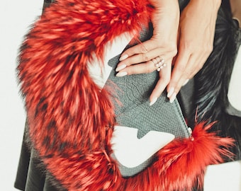 Red Monster Fur Bag - Womens Fur Clutch - Fur Handbag - Crossbody Purse