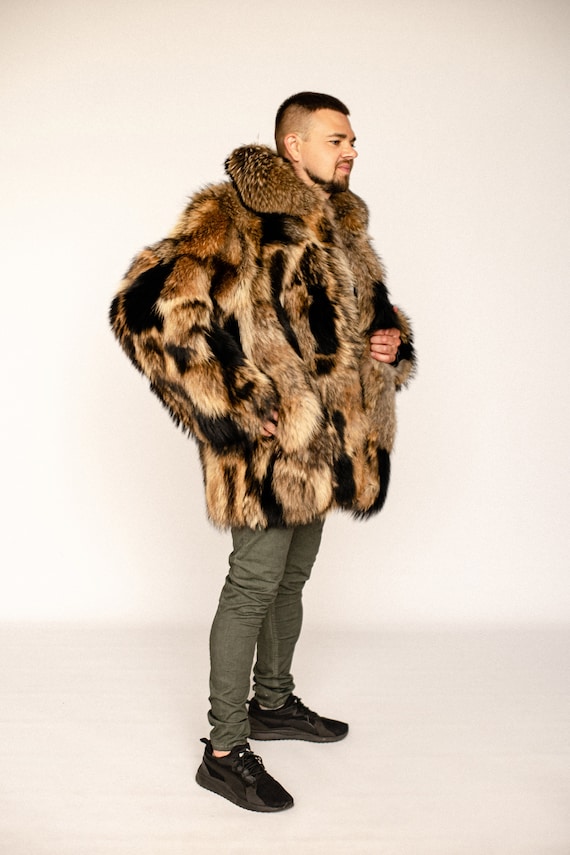 Mens Fox Fur Coat Winter Jacket Men Oversized Fur Coats 