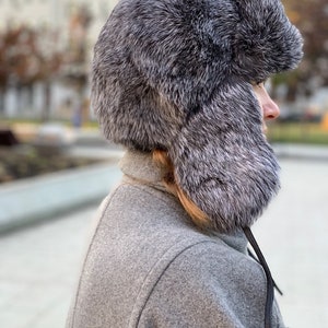 White Fur Hat with Ear Flaps Ushanka Russian Womens Aviator Hat image 6