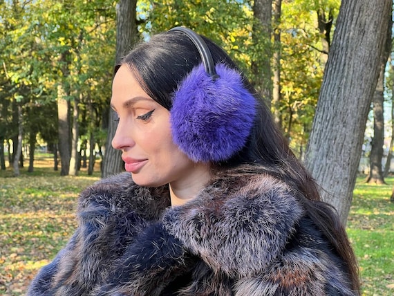Purple Rabbit Fur Earmuffs | Adjustable Winter Ear Warmers - Etsy