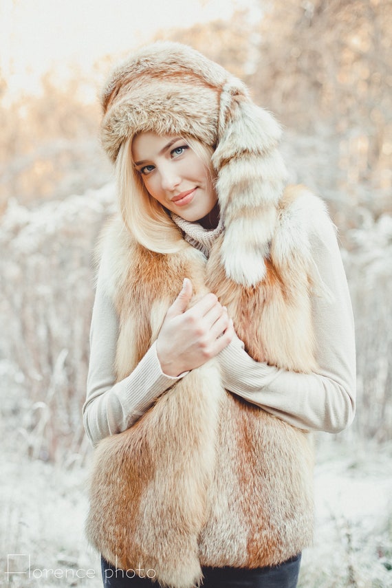 Red Fox Fur Vest for Women | Sleeveless Winter Gilet - Etsy
