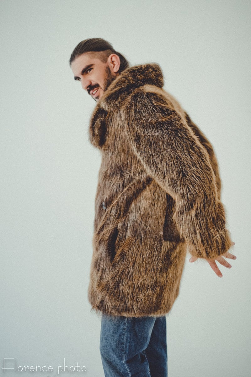 Mens Real Beaver Fur Coat I Brown Winter Jacket I Outwear for Men