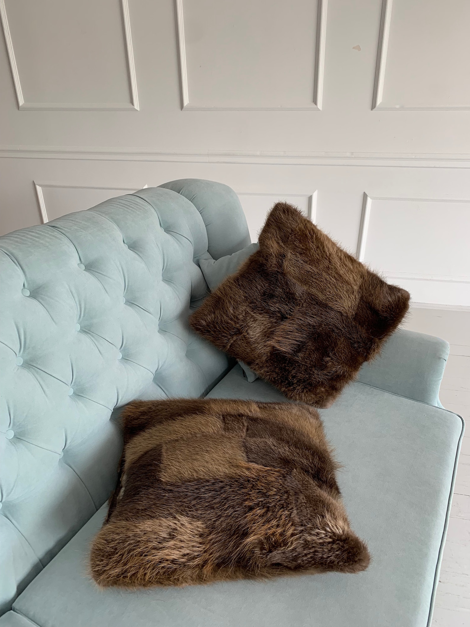 Two Real Beaver Fur Pillow Cover Cushion Cases Fur Living Etsy