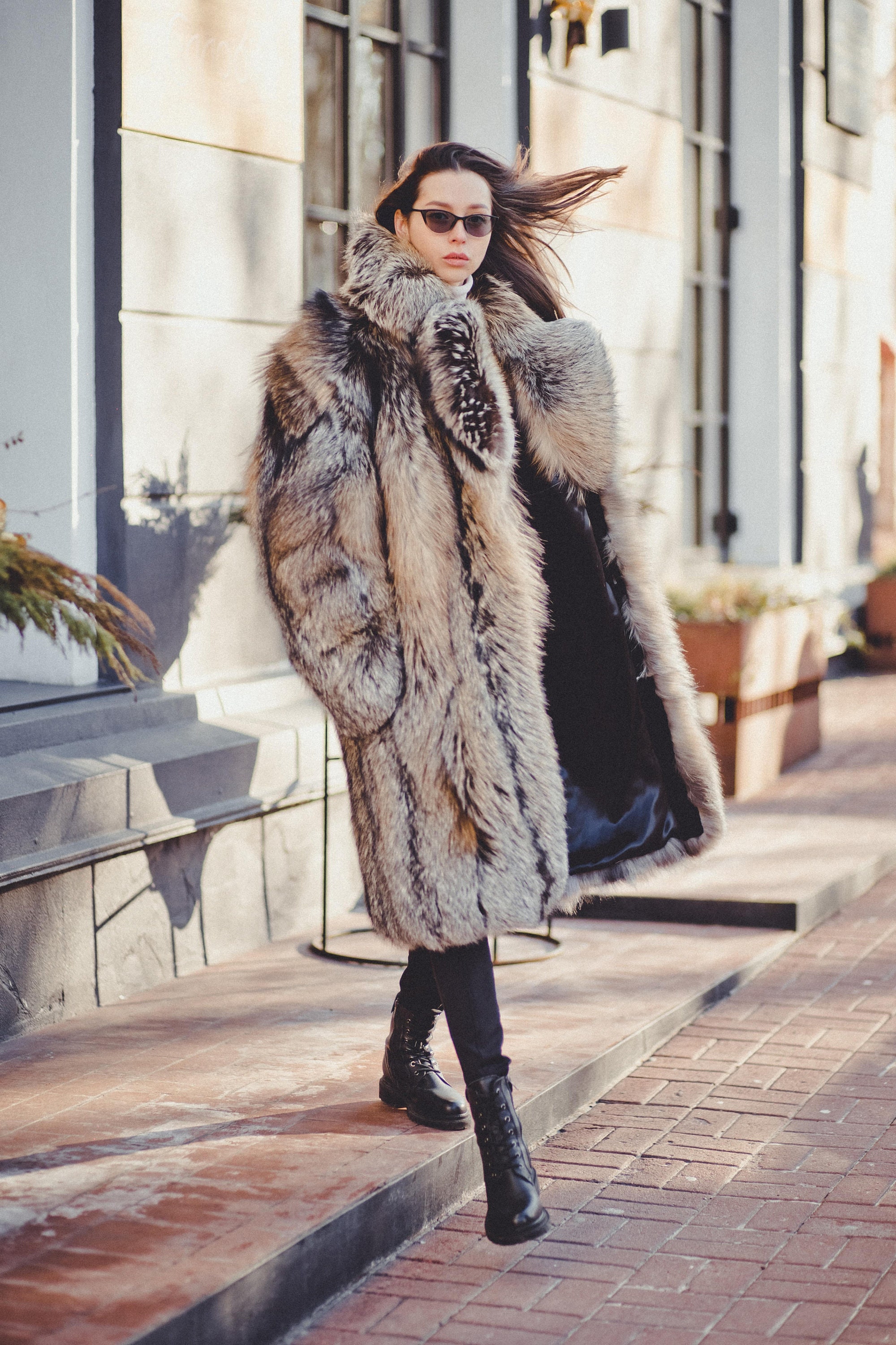 Silver Fox Fur Coat Long Winter Coats for women Oversized - Etsy 日本