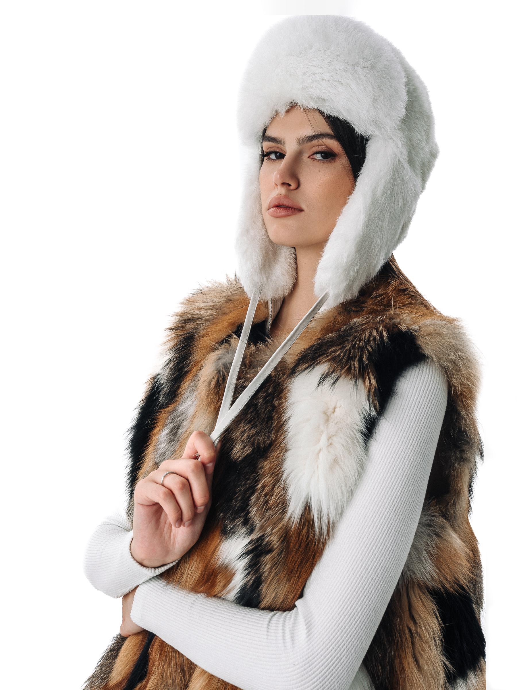 White Fur Hat With Ear Flaps | Real Rabbit Fur Ushanka | Winter