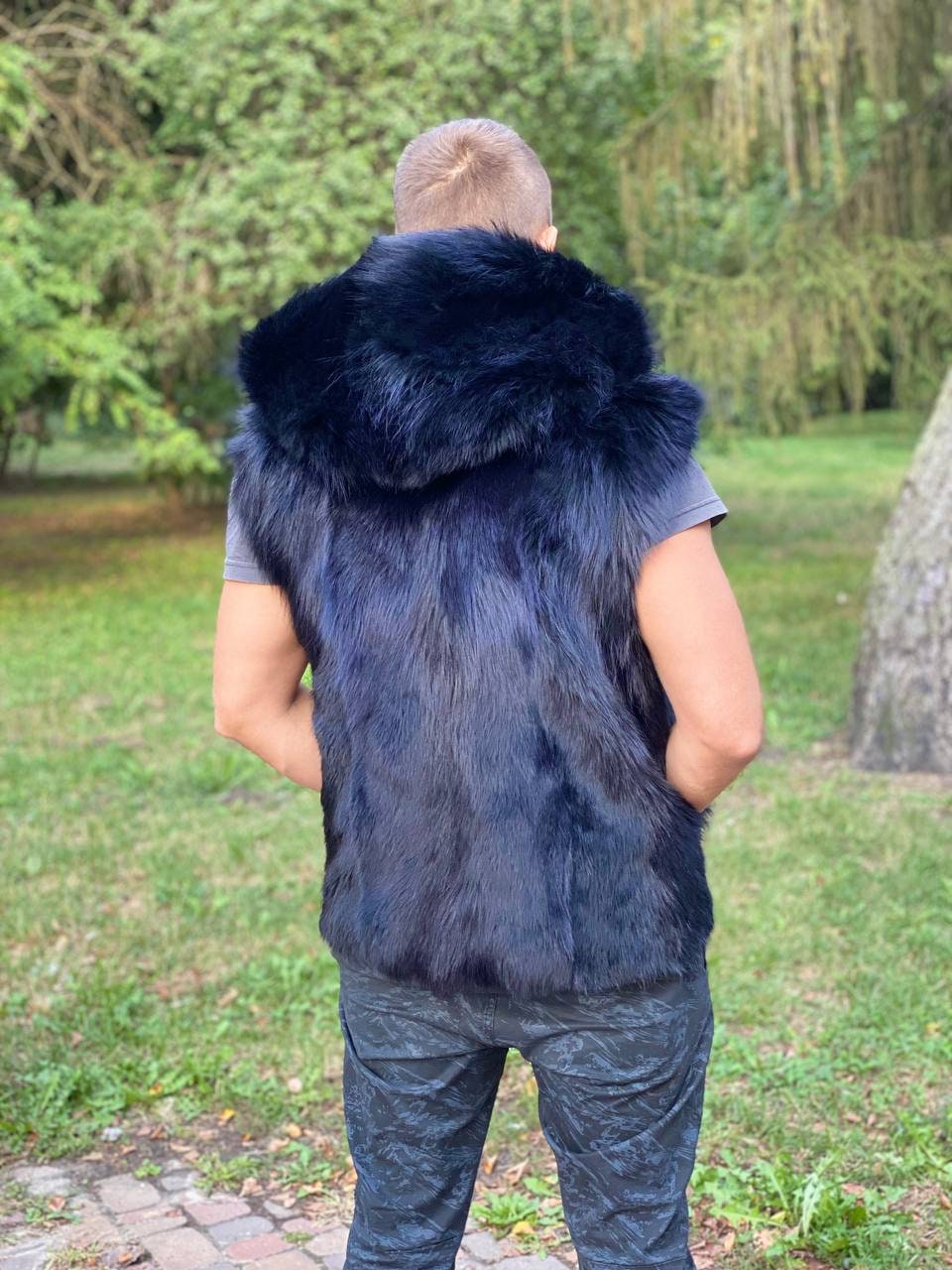 Black Hooded Fur Vest for Men I Real Fox Fur Winter Outwear - Etsy