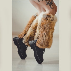 Real Fox Fur Leg Warmers – Red Fur Gaiters with Zipper | Boot Covers for Women