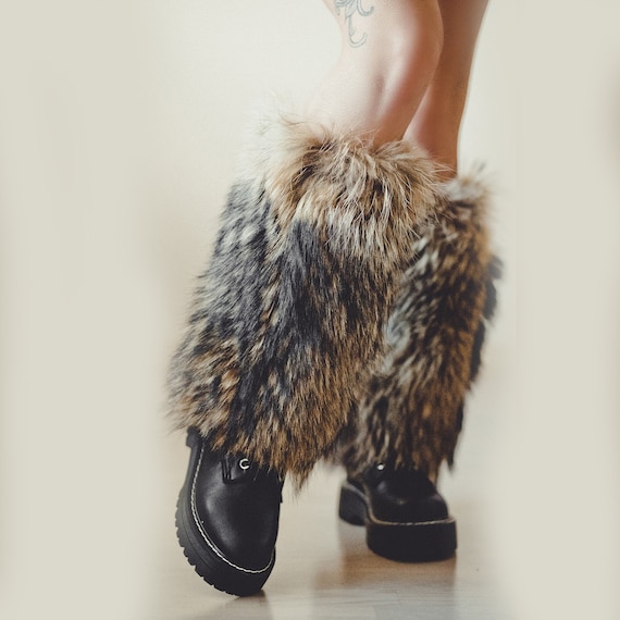 Brown fur leg warmers cheap