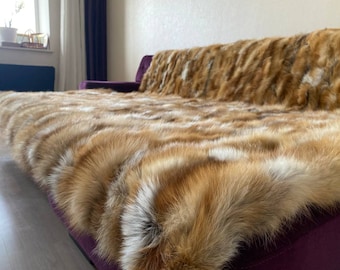 Red Fox Fur Blanket - Luxury Fur Throw - Living Room  Decor