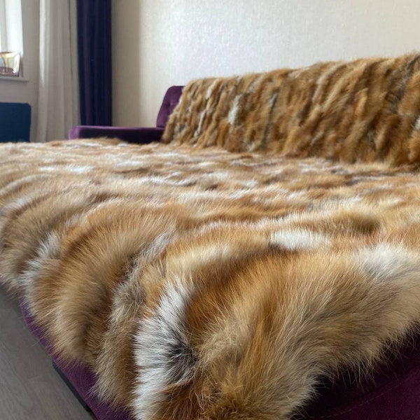 Red Fox Fur Blanket - Luxury Fur Throw - Living Room  Decor