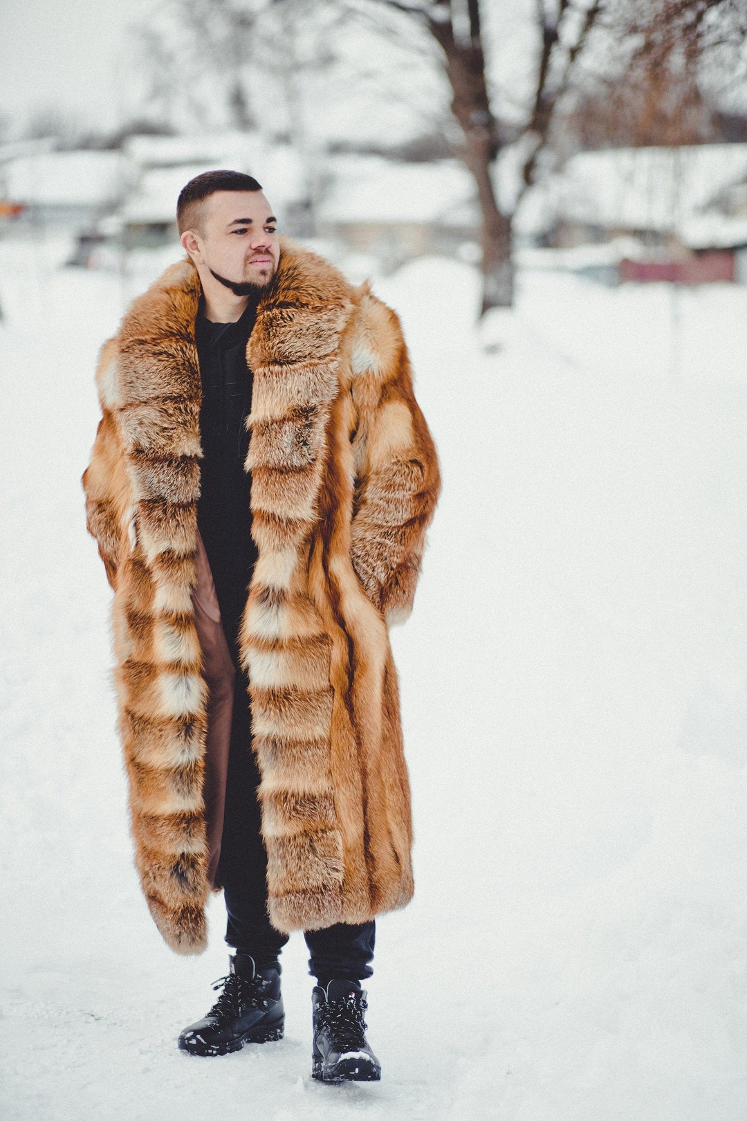 Long Mens Fox Fur Coat Rel Fur Coats Men Oversized Fur Coats Male