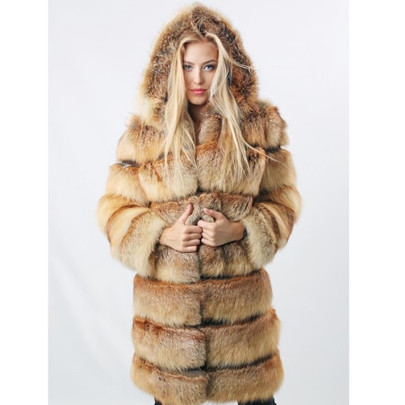 Hooded Red Fox Fur Coat for Women | Real Fur Winter Jacket