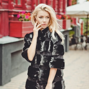 Black Mink Fur Bomber Jacket for Women | Real Short Fur Winter Coat | Gift for Her | Elegant Warm Outerwear