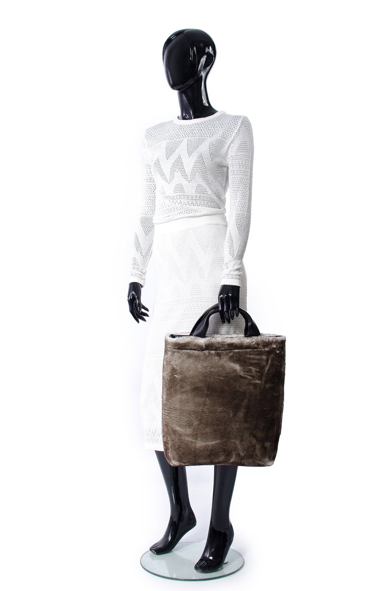 Faux Fur Tote Bag Fake Fur Handbags Gray Fur Purse Gift Etsy