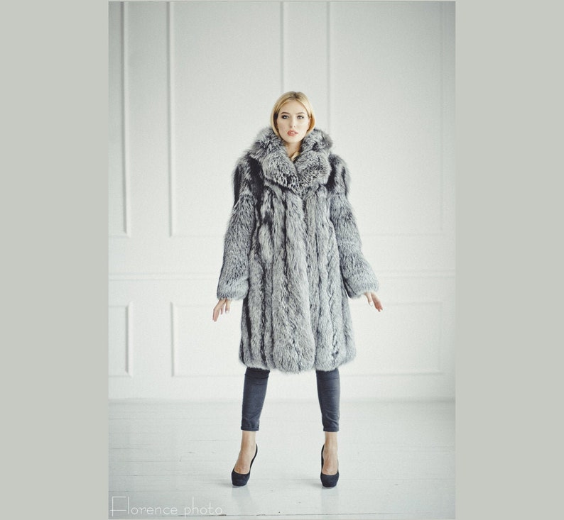 Silver Fox Fur Coat Long Winter Coats For Women Oversized Denmark Silver Fox Fur Coat Long Winter Coats, Womens Full Length Fox Fur Coat