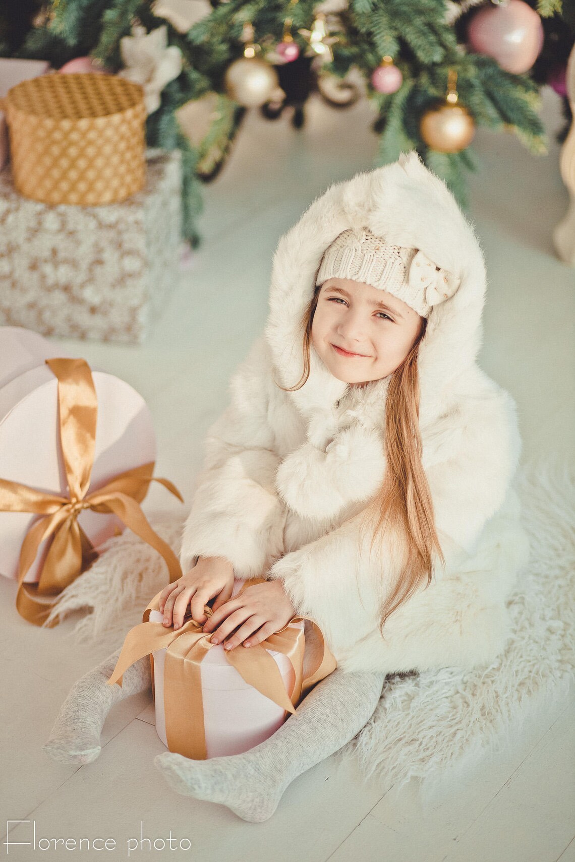 Baby Girls Imported Fur Coat In White Color For Winter main image 1