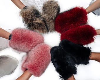 Winter Fur Gloves - Real Fur Mittens  for Women & Men | Warm Winter Arm Hand Warmers | Gift for Him or Her