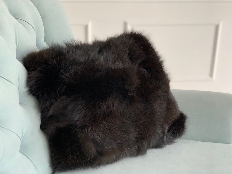 Black Fur Pillow Cover 18x18 Pillows Decor Fox Fur Pillowcase Cushion Case