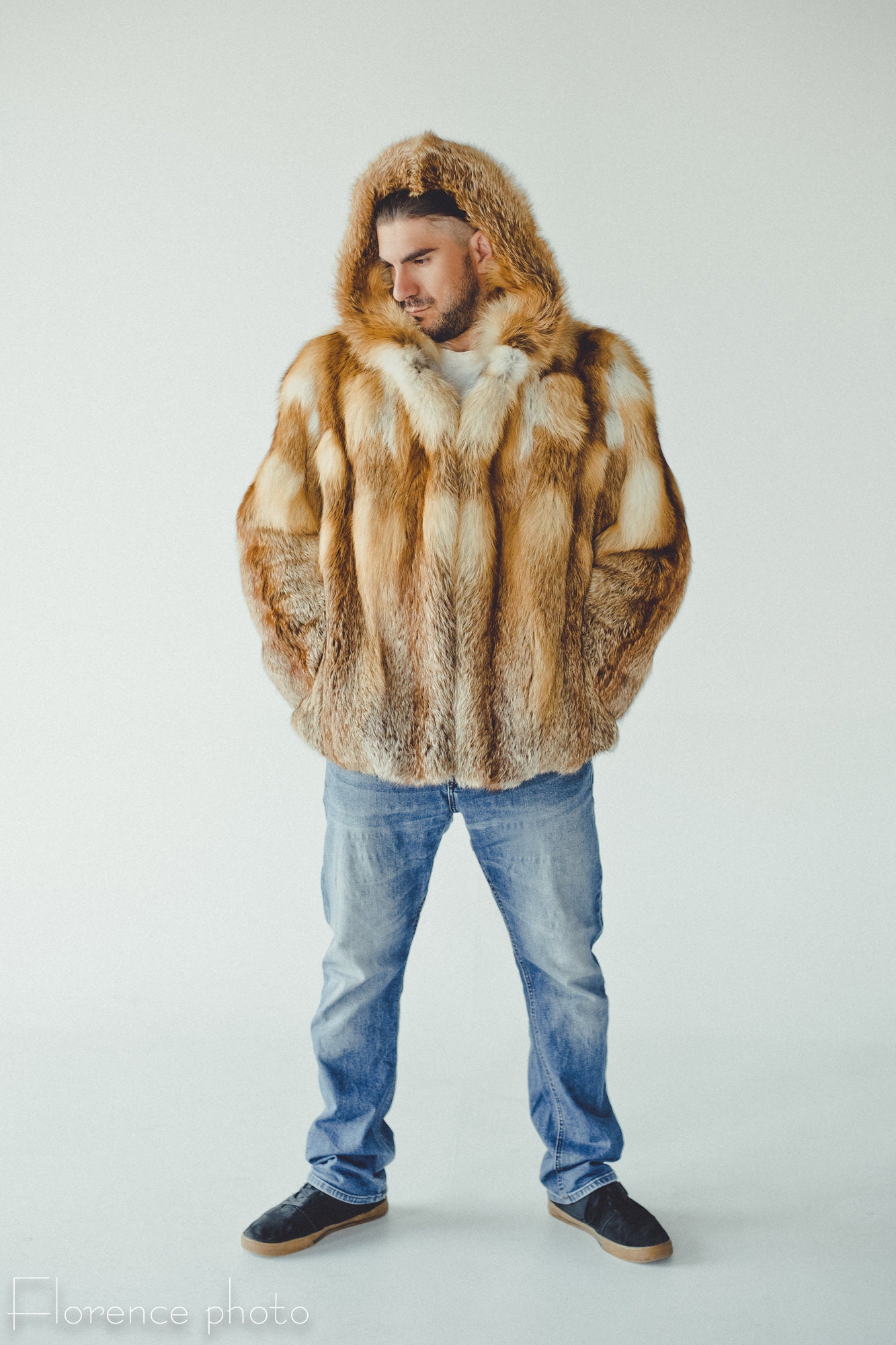 Hooded Mens Fox Fur Coat Winter Jacket Men Oversized Fur -  Sweden
