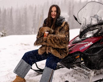 Echte Waschbär Pelz Jacke für Damen – Kurzer Wintermantel
