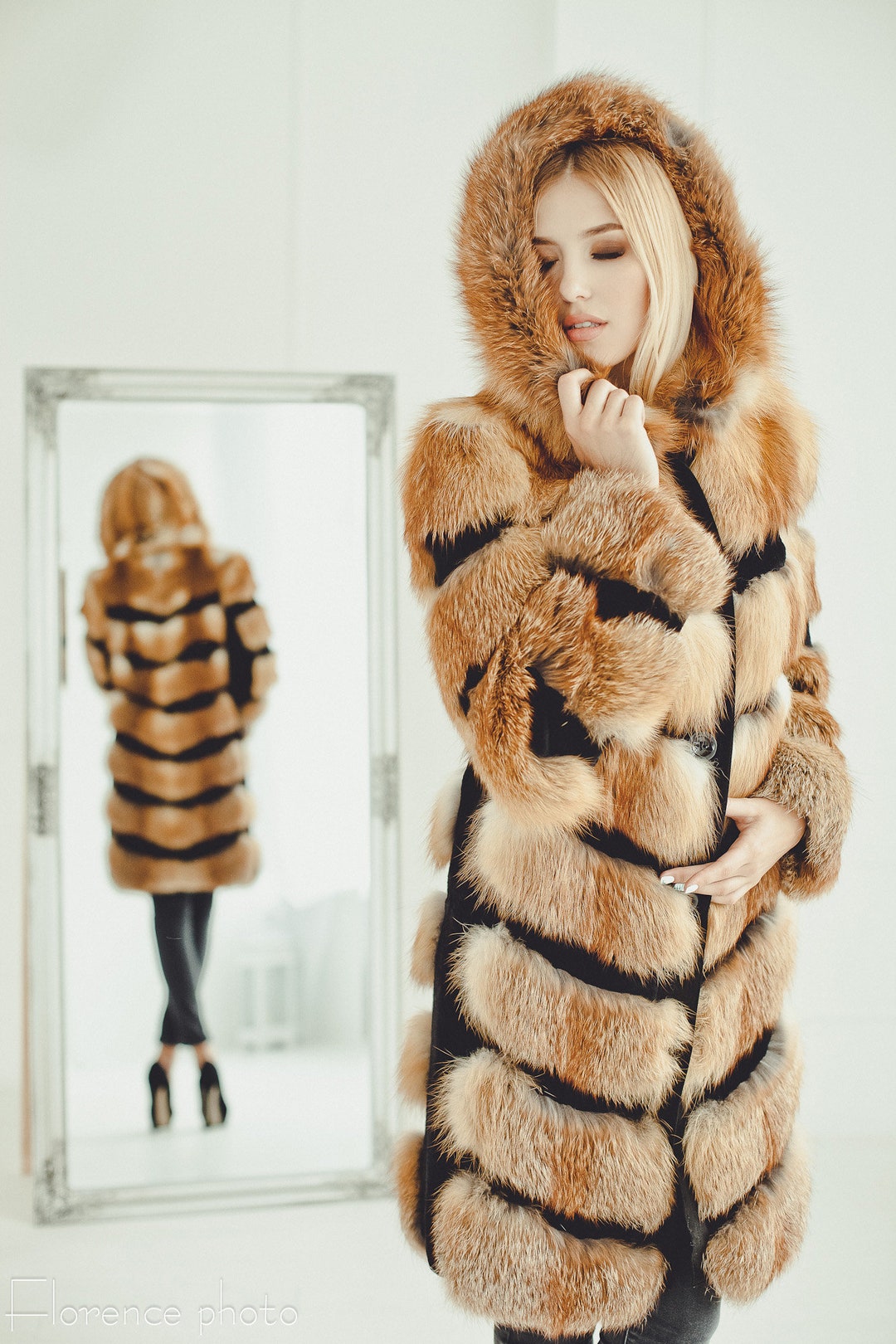 Long Hooded Fox Fur Coat for Women – Real Fur Winter Jacket - Etsy