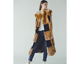 Long Fox Fur Vest for Women - Sleeveless Jacket - Winter Coat Women's