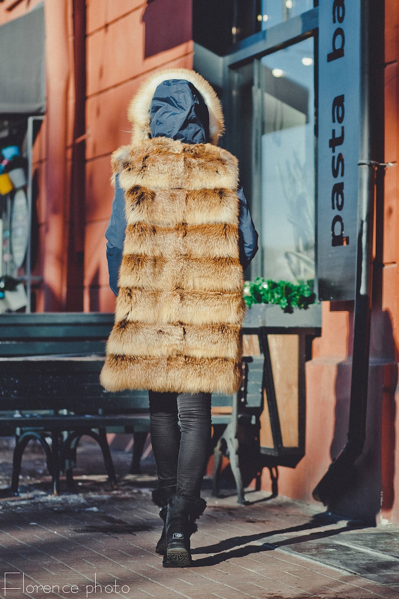 Fox Fur Parka Coat Womens Winterjas Lange jas met capuchon Windbreaker Eskimo 8e verjaardag Cadeau voor haar afbeelding 8