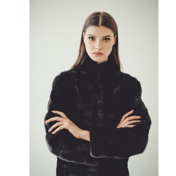 Veste en fourrure de vison noire Manteau d hiver pour femme noir Blouson aviateur pour elle Etsy Canada