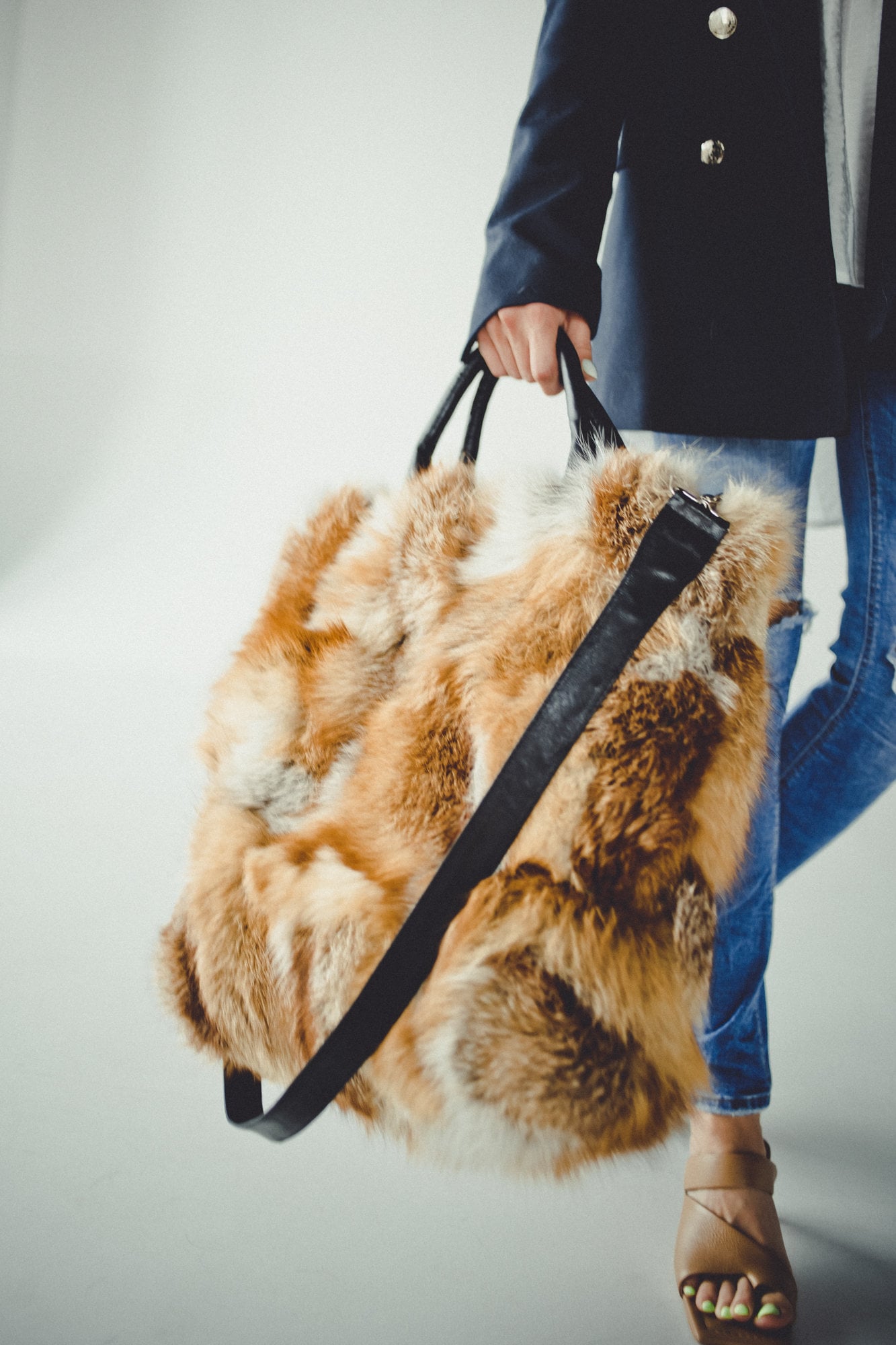 Red Fox Fur Tote Bag – Genuine Leather Handles, Winter Handbag - Etsy