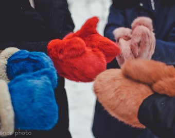 Rabbit Fur Mittens - Real Fur Gloves - Winter Arm Warmers