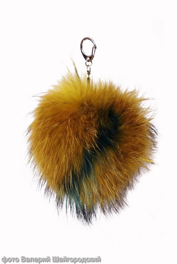 Green Pom Pom Keychain Furry Fur Pompom Pom Poms Keyring Etsy