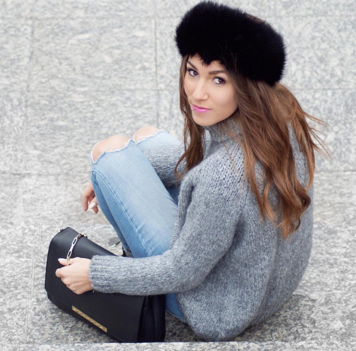 Kyi Kyi ?? black FOX FUR head wrap. Infiniti - Fox Fur Scarf and Headband - Kyi Kyi Winter Fashion main image 3