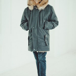Mens Coyote Fur Parka Coat Winter Jacket for Men Long Hooded Mens Coat ...