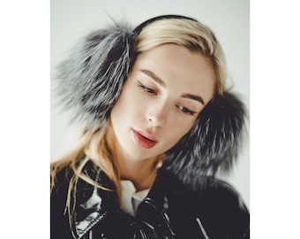 Silver Fox Fur Earmuffs - Winter Ear Muffs  - Womens Ear Warmer