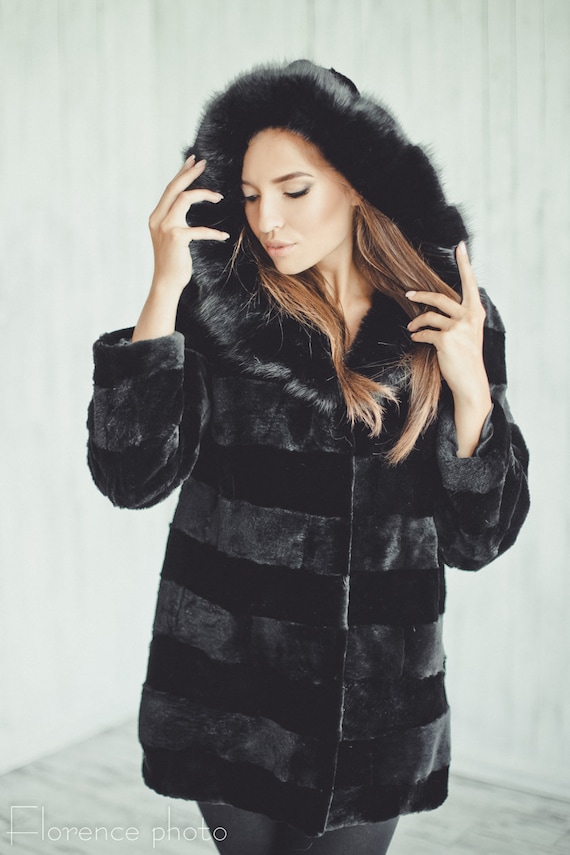 Black fur winter jacket best sale