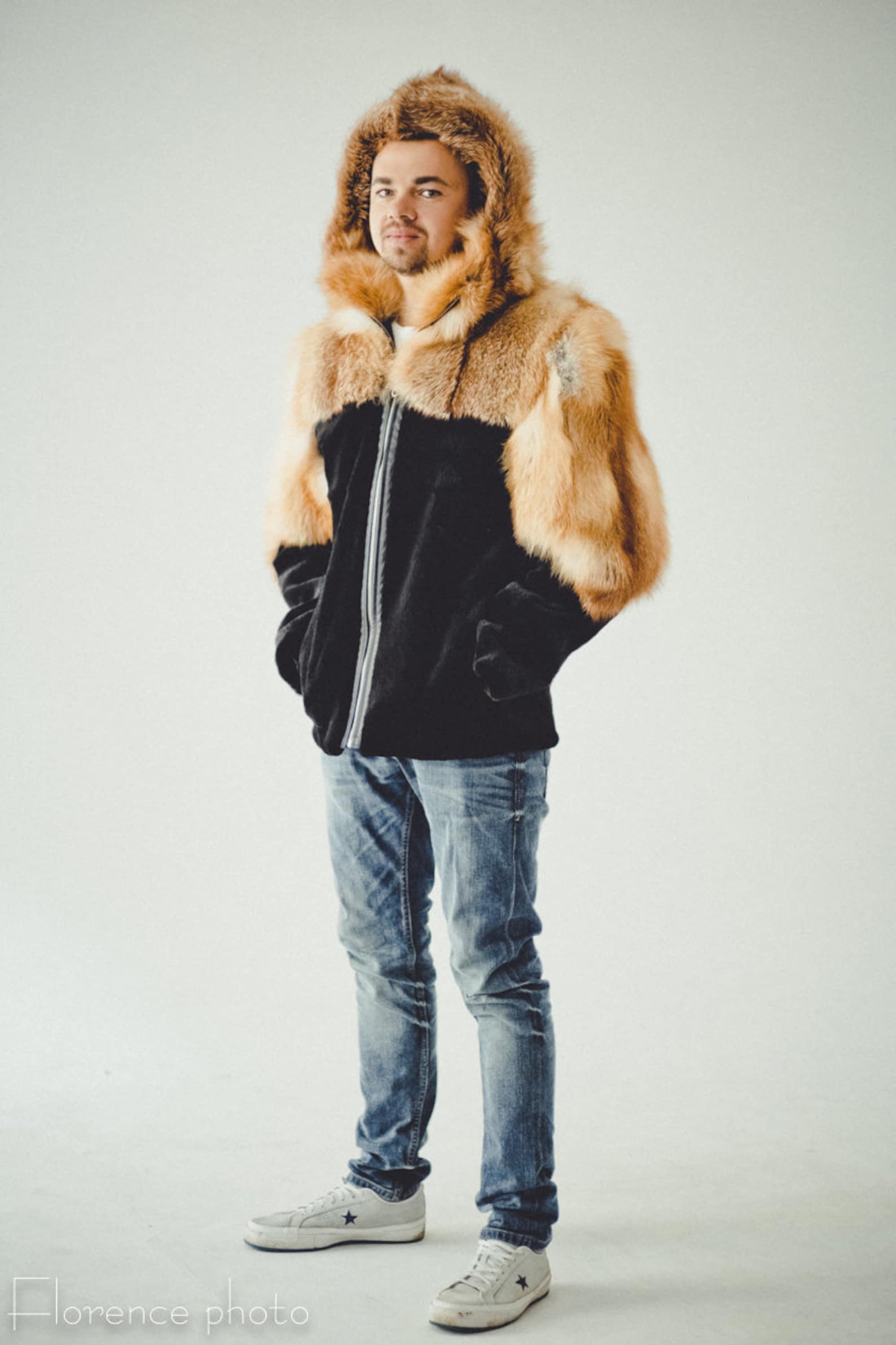 Mens Fur Hooded Jacket Fox Fur Coat for Men Winter Etsy