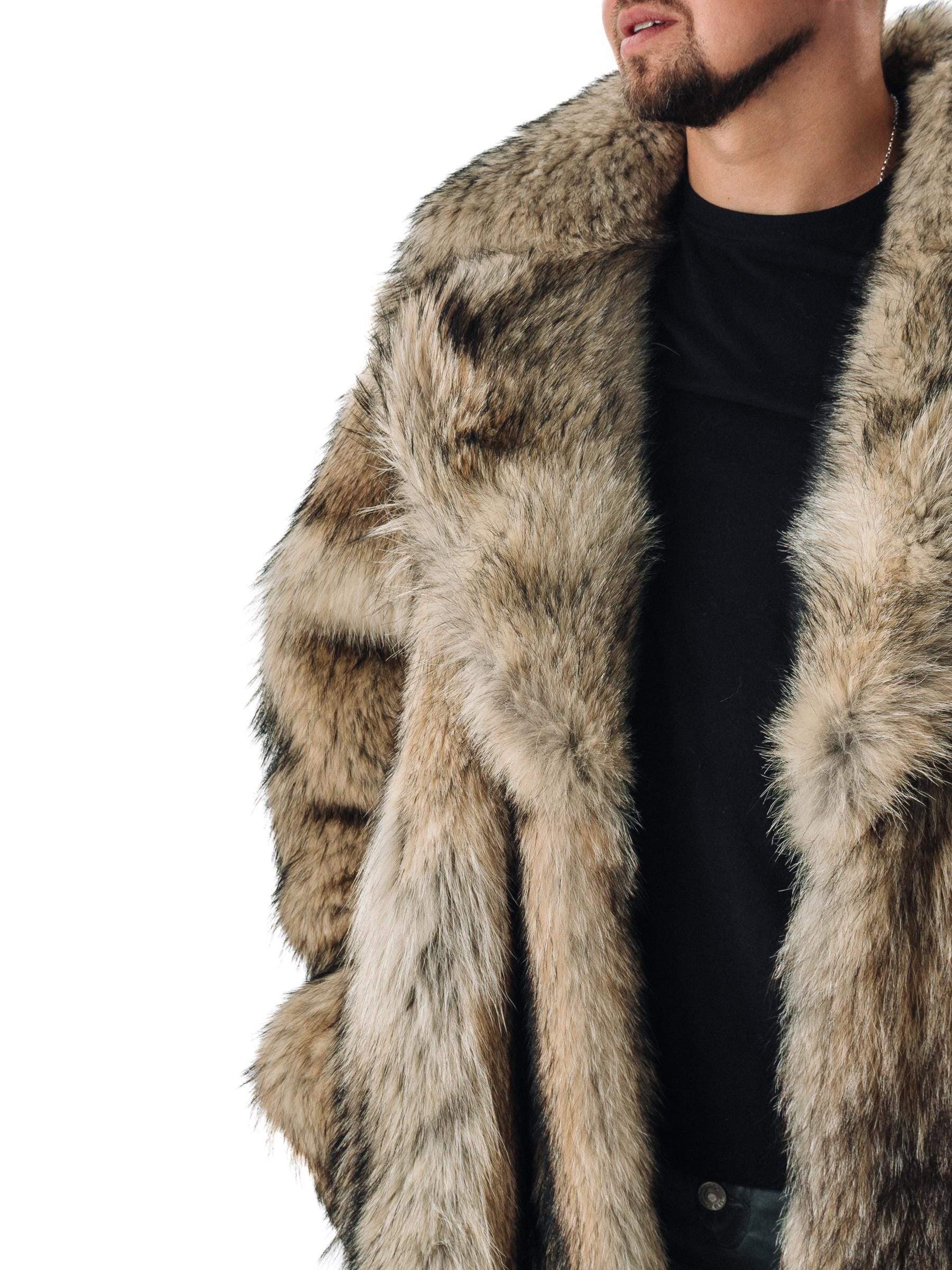 Men's Full-length Real Coyote Fur Coat I Oversized Winter Outwear
