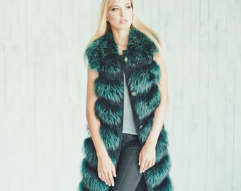 Long Sleeveless Waistcoat - Real Fur Vest for Women - Womens Jacket