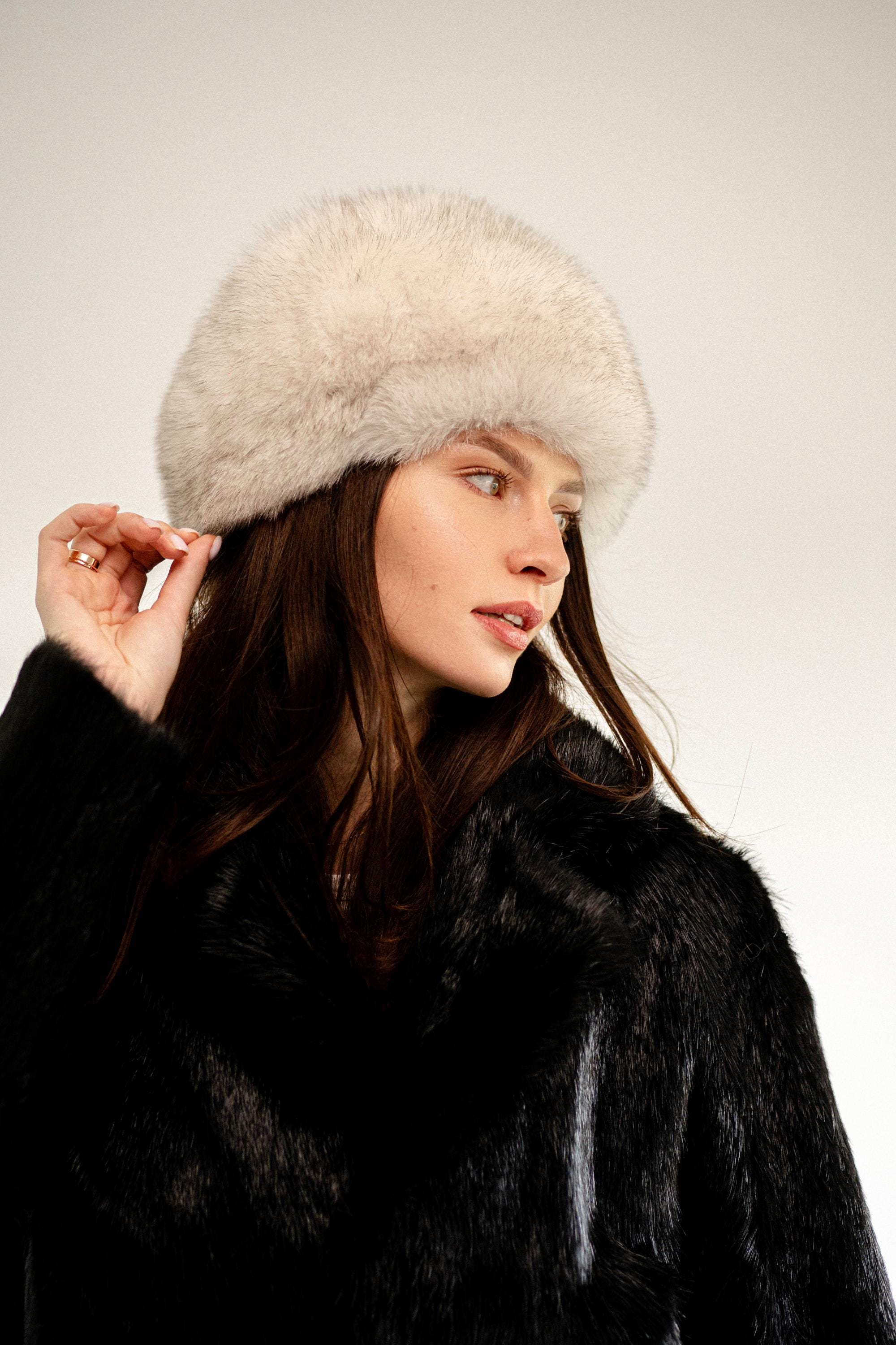 Brillabenny Cappello Colbacco Donna Vera Pelliccia Volpe E Visone Lusso Inverno Neve PON PON Fascia Modello Russia (Bianco Sfumature 2 - Foto 4