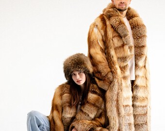 メンズロングレッドフォックスファーコート I リアルファーアウター I